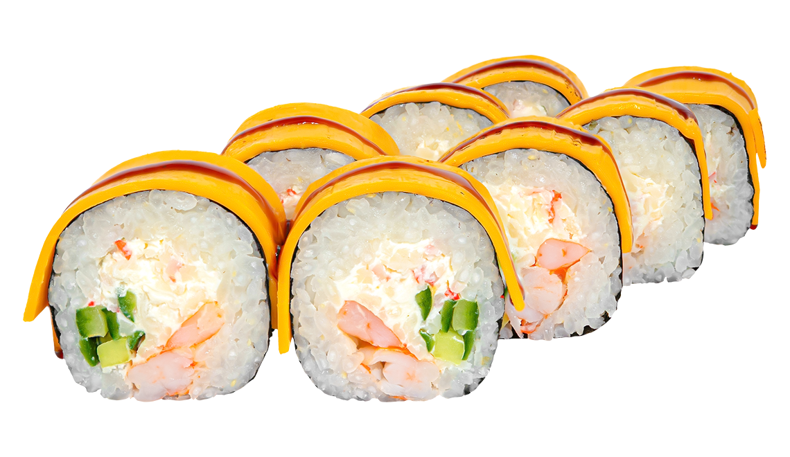 Рол Юки с краб микс, скарида, краставица и Чедър под унаги