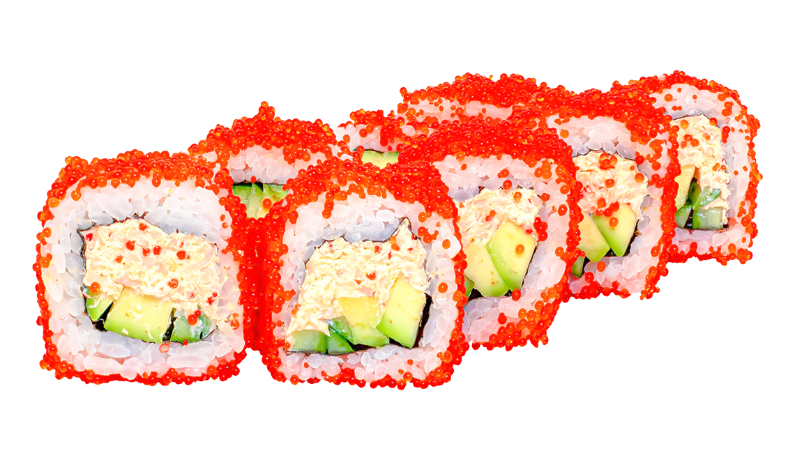 Рол Калифорния със снежен рак и червено тобико