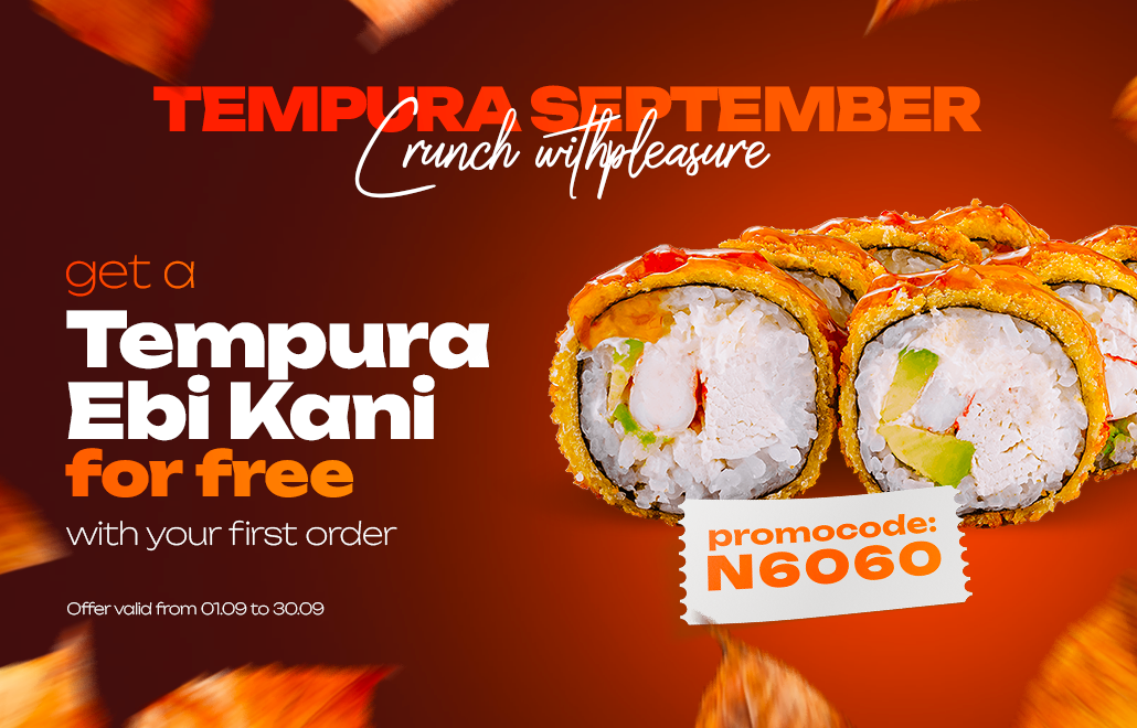 Tempura Ebi Kani sushi roll as a free gift from SunriseFood on first order